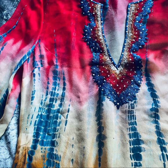 BCBG Tie dye sheer embroidered tunic medium - Picture 4 of 7